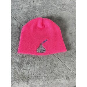 Hersheys Kisses Hat Beanie Fitted Pink Knit Candy Logo Womens Winter Warm
